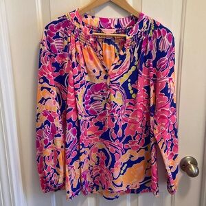 Lilly Pulitzer Elsa Silk Blouse with Catch and Release Print Sz S